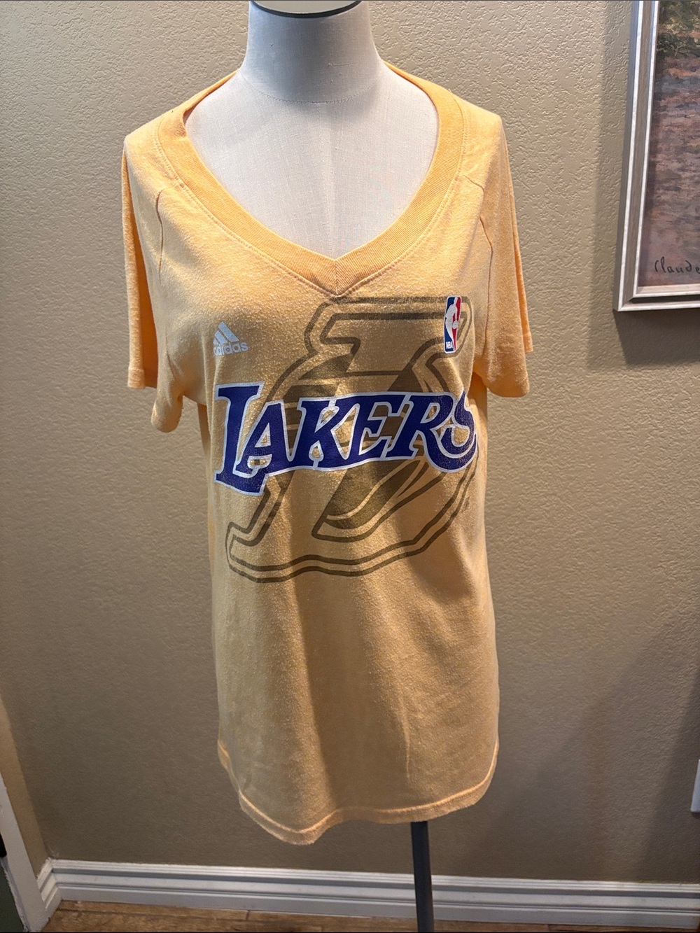 adidas Lakers Yellow V-Neck Graphic Tee